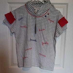 Matilda Jane Gray & Red Striped Hooded Short Sleeve Tee